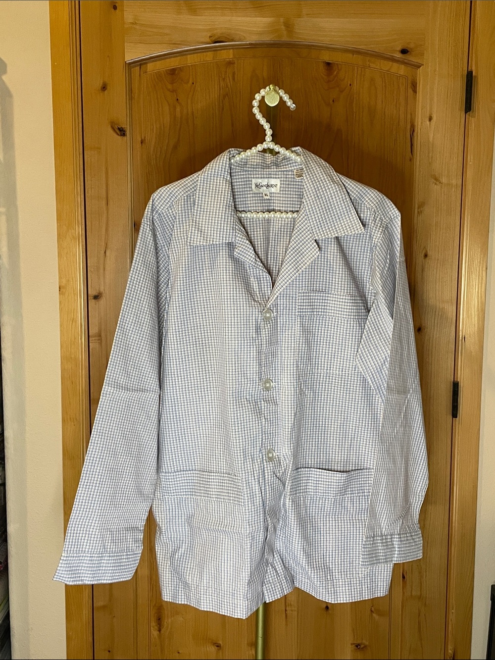 Yves Saint Laurent YSL Delorme Blue Gingham Button-Up Unisex Lounge Set XL